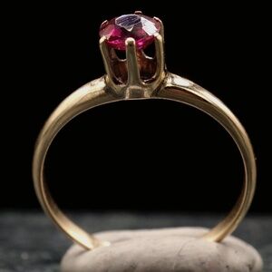 1900 Edwardian Ring 10k Rose Gold .53ct Synthetic Ruby Size 6.5 Belcher Setting